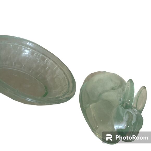 LE Smith Green Glass Bunny Rabbit On A Nest Covered Candy Dish - Picture 12 of 12
